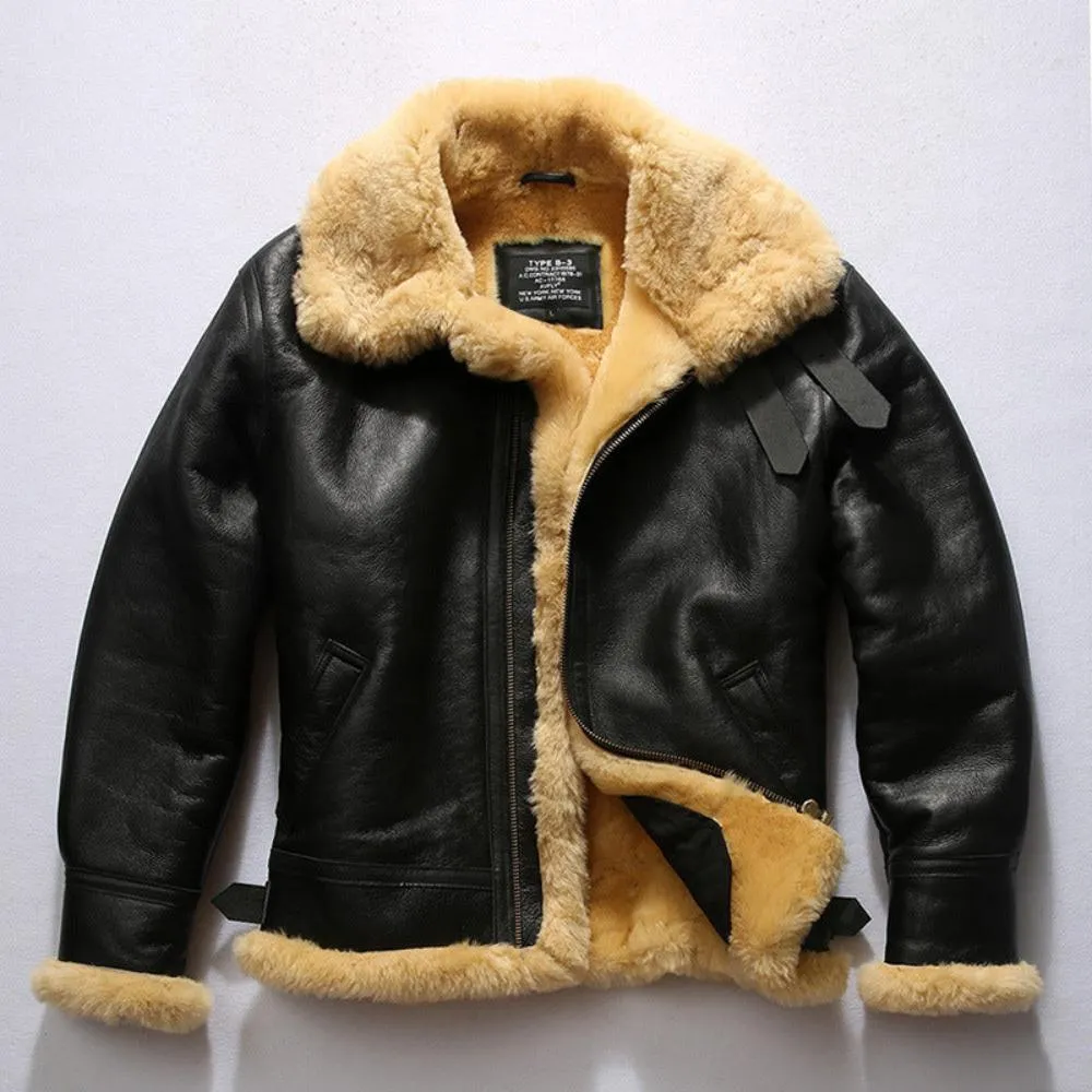 Mens B3 Bomber Sheepskin Shearling Jacket Black