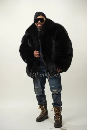 Men's Black Fox Fur Bomber Jacket