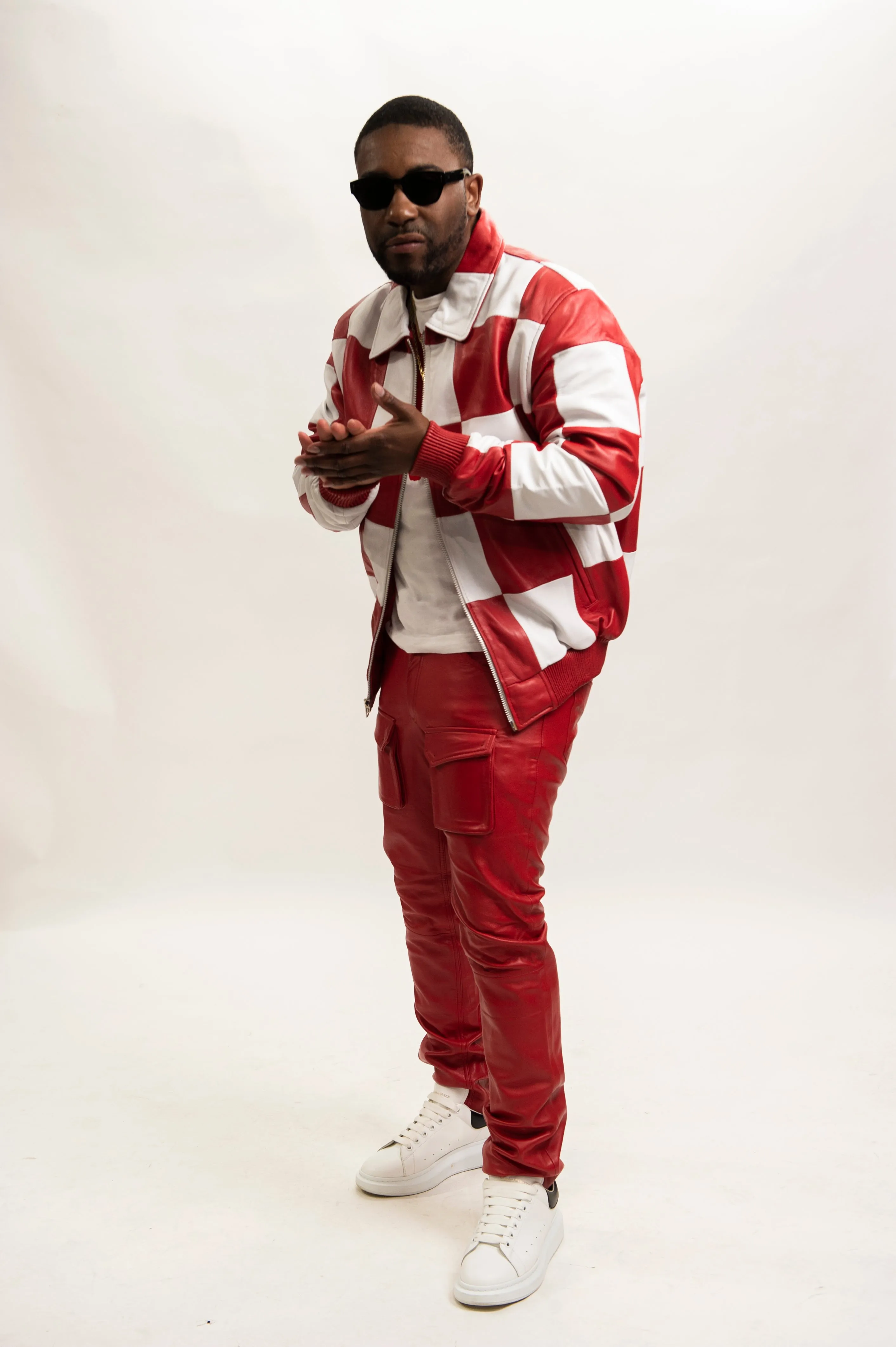 Men's Checkmate Jacket & Leather Jean Pants [Red/White]