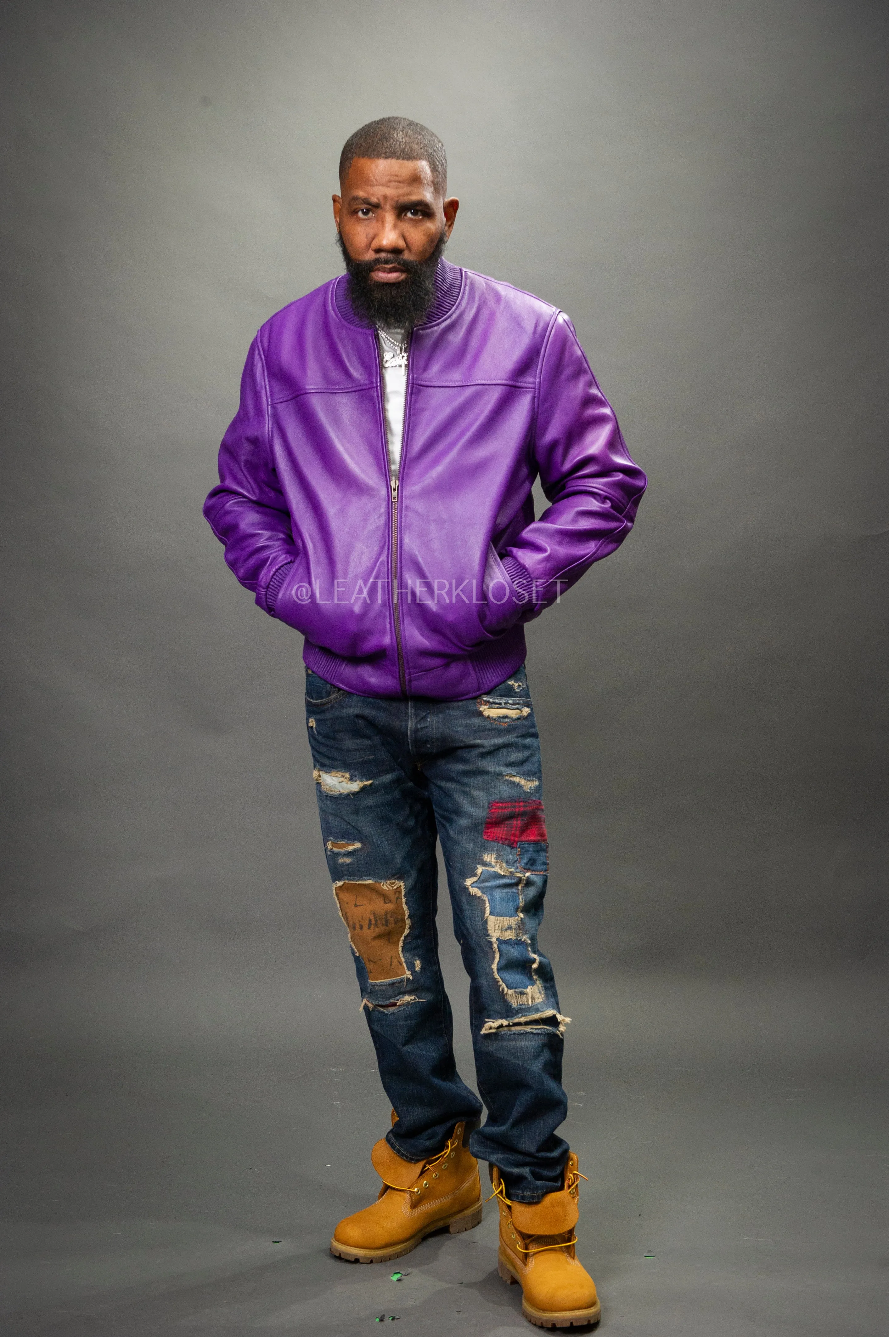 Men's Classic Baseball Leather Jacket [Purple]