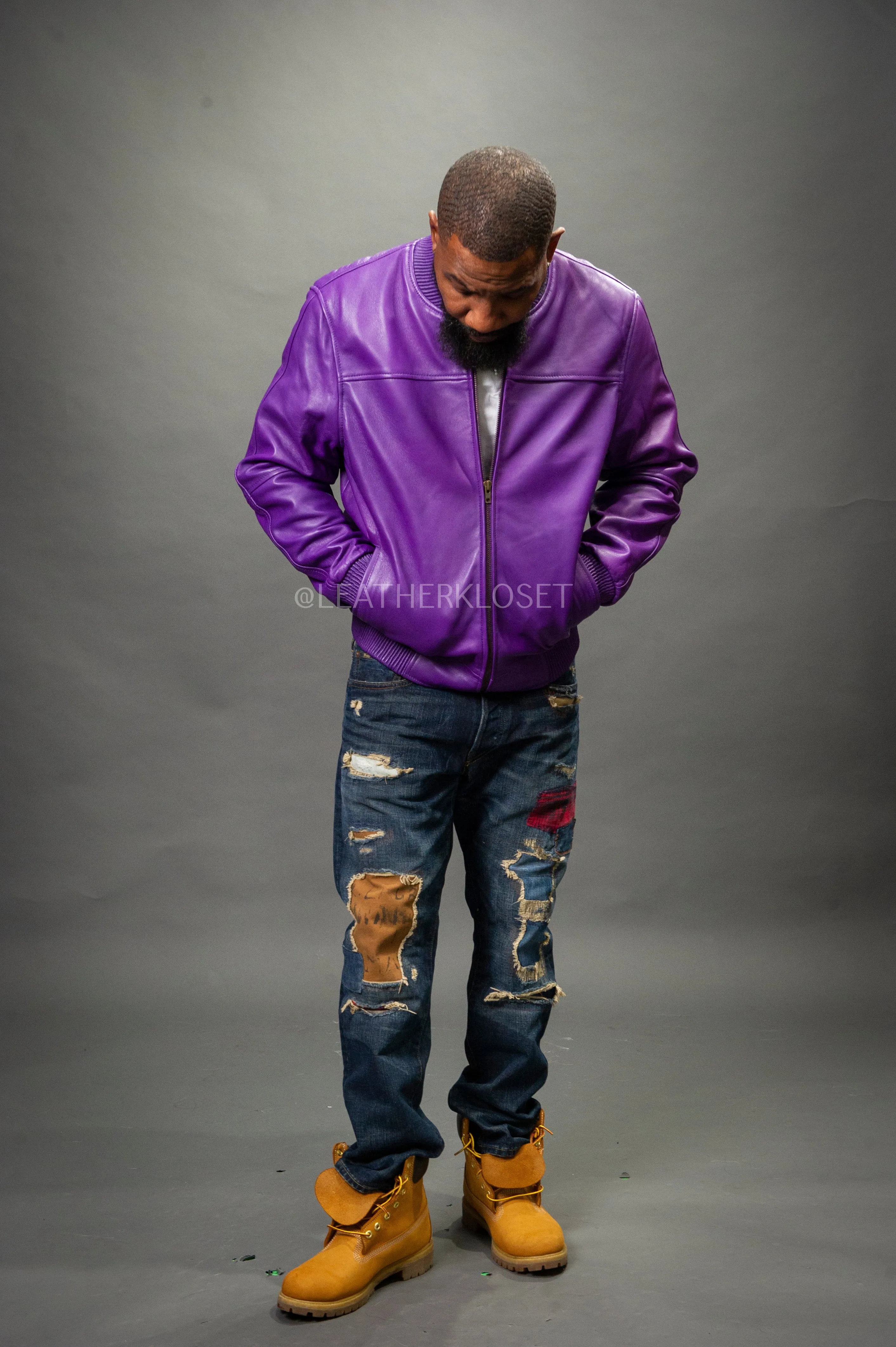 Men's Classic Baseball Leather Jacket [Purple]