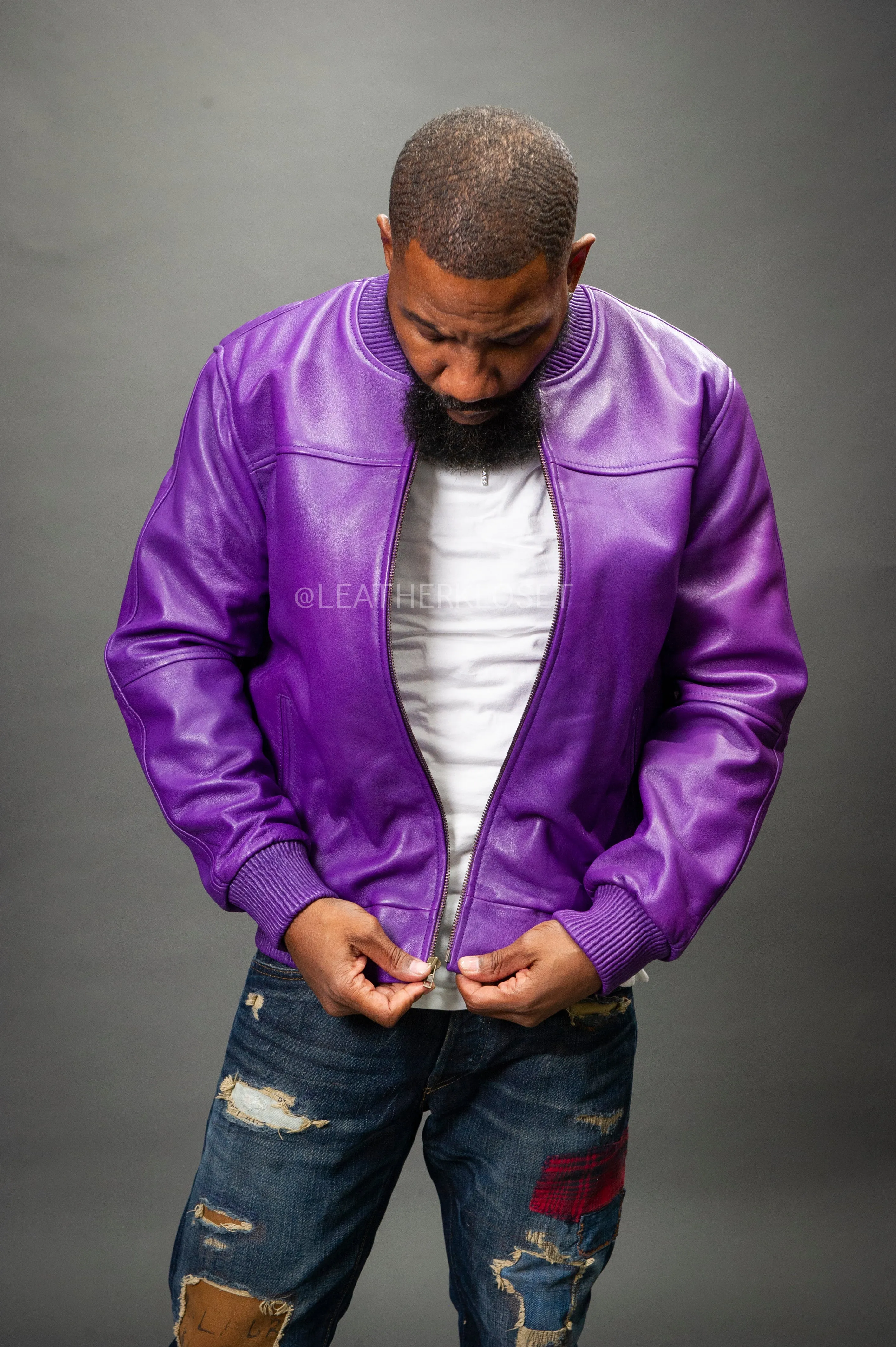 Men's Classic Baseball Leather Jacket [Purple]