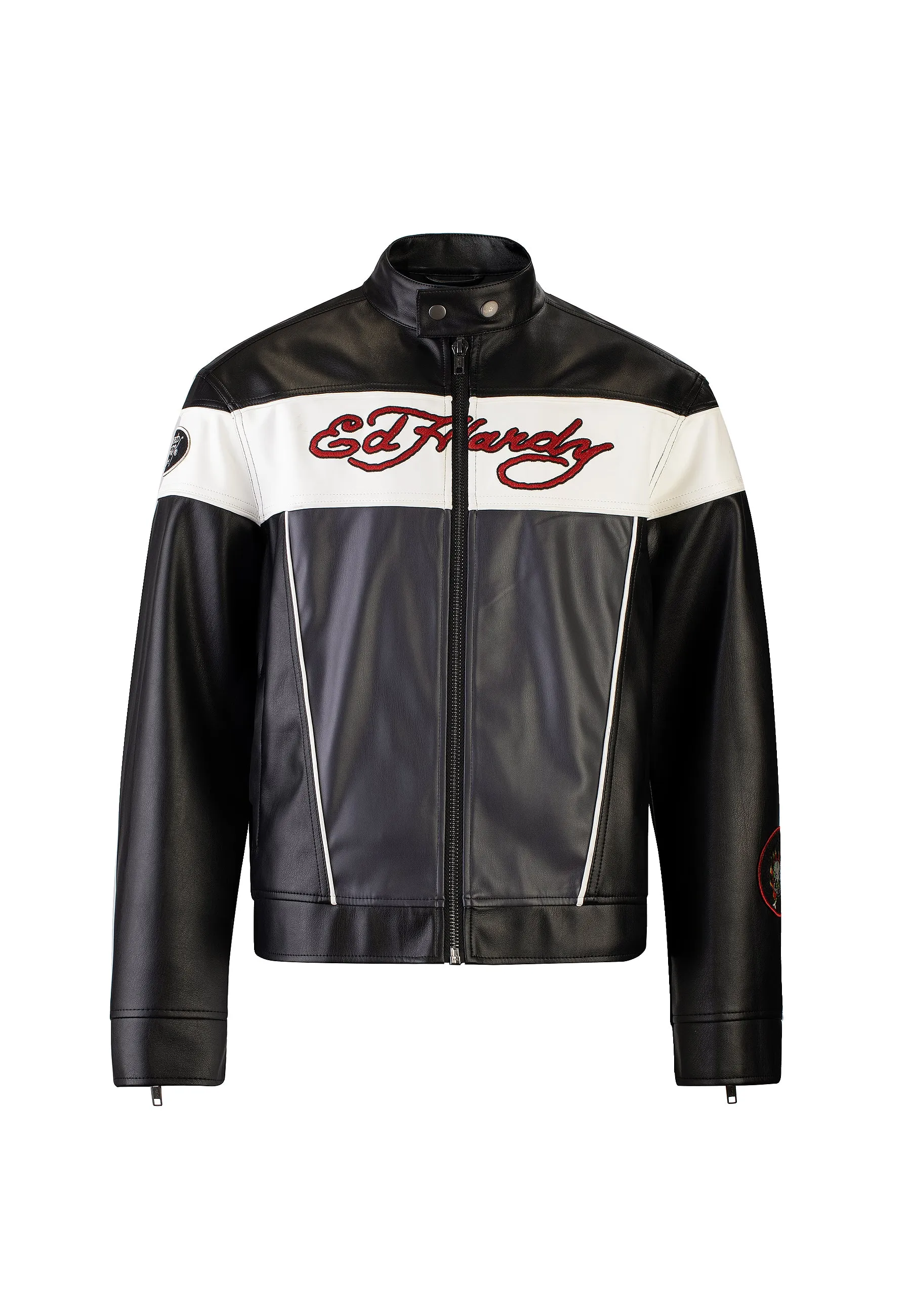 Mens Holly Panther Vegan Leather Motocross Jacket - Black/White