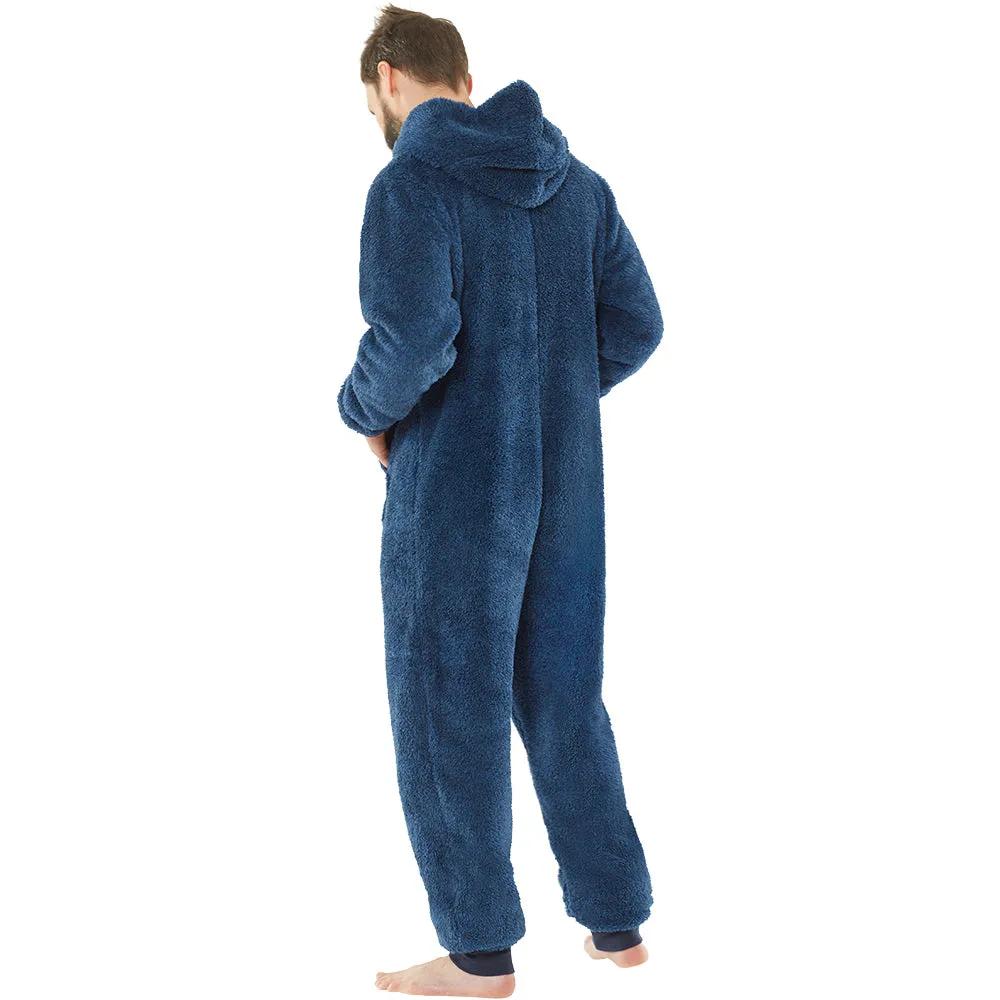 Navy Blue Hooded Fluffy Fleece Onesie