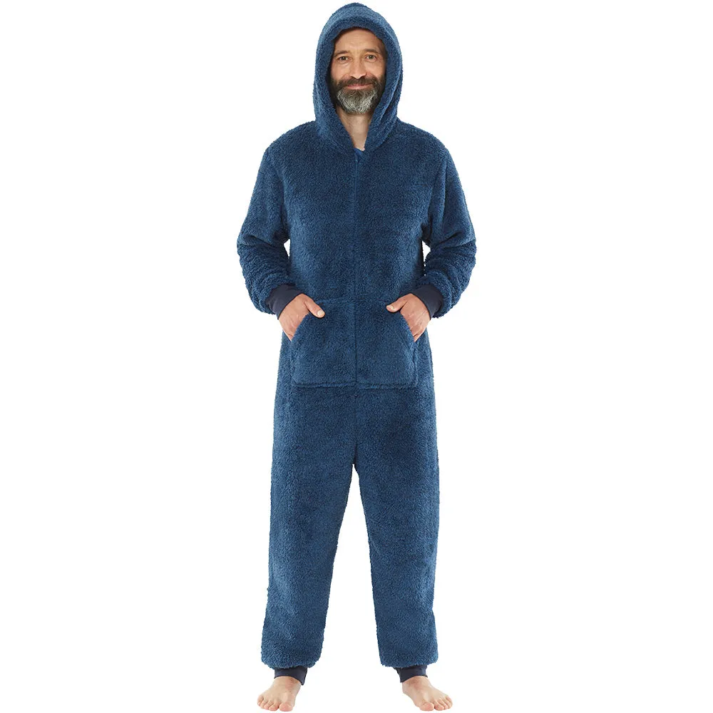 Navy Blue Hooded Fluffy Fleece Onesie