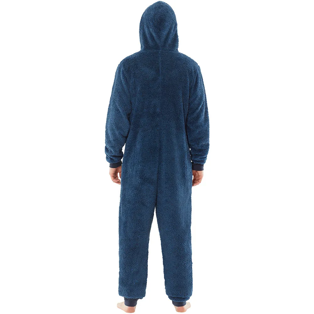 Navy Blue Hooded Fluffy Fleece Onesie