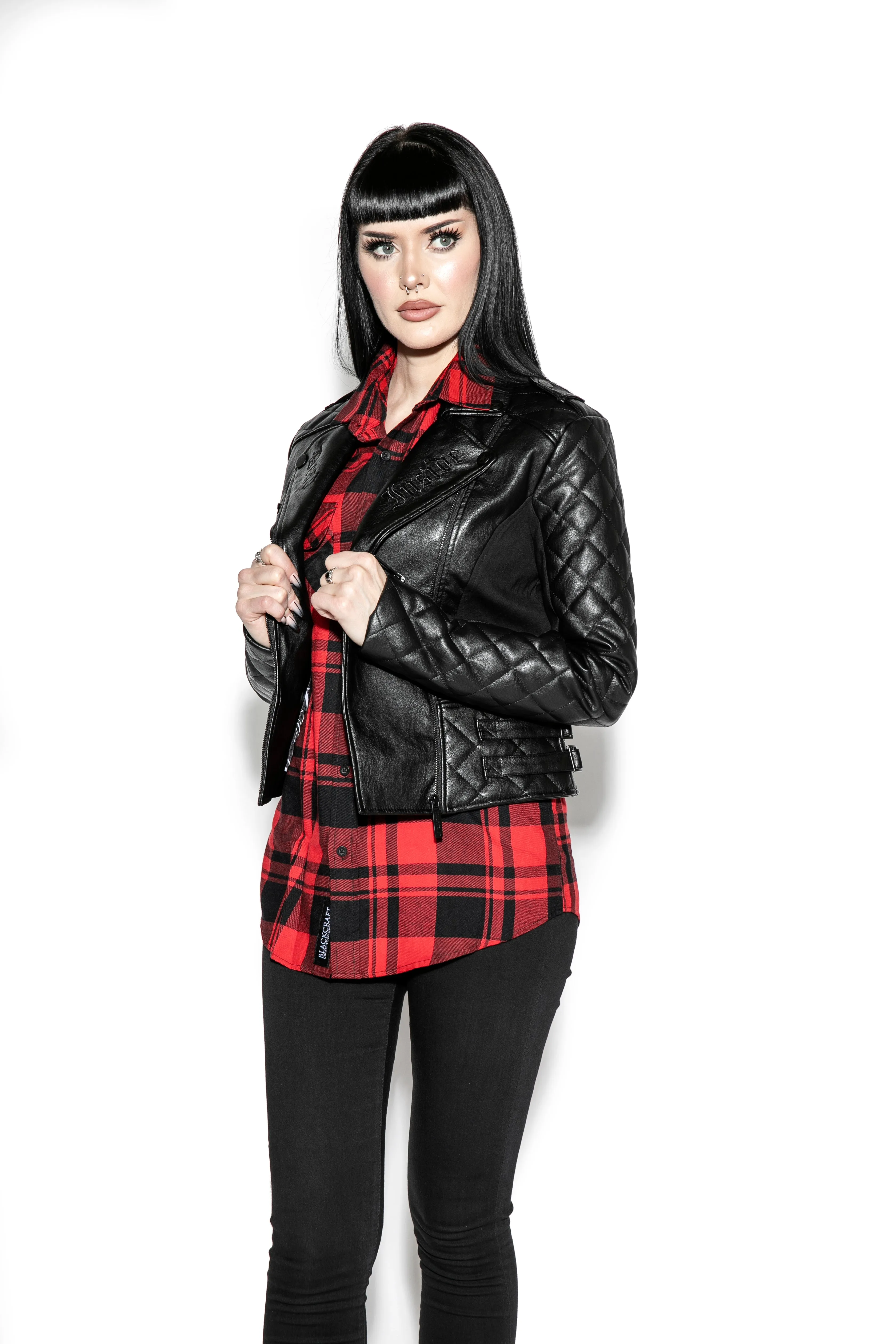 Never Trust Quilted Faux Leather Moto Jacket