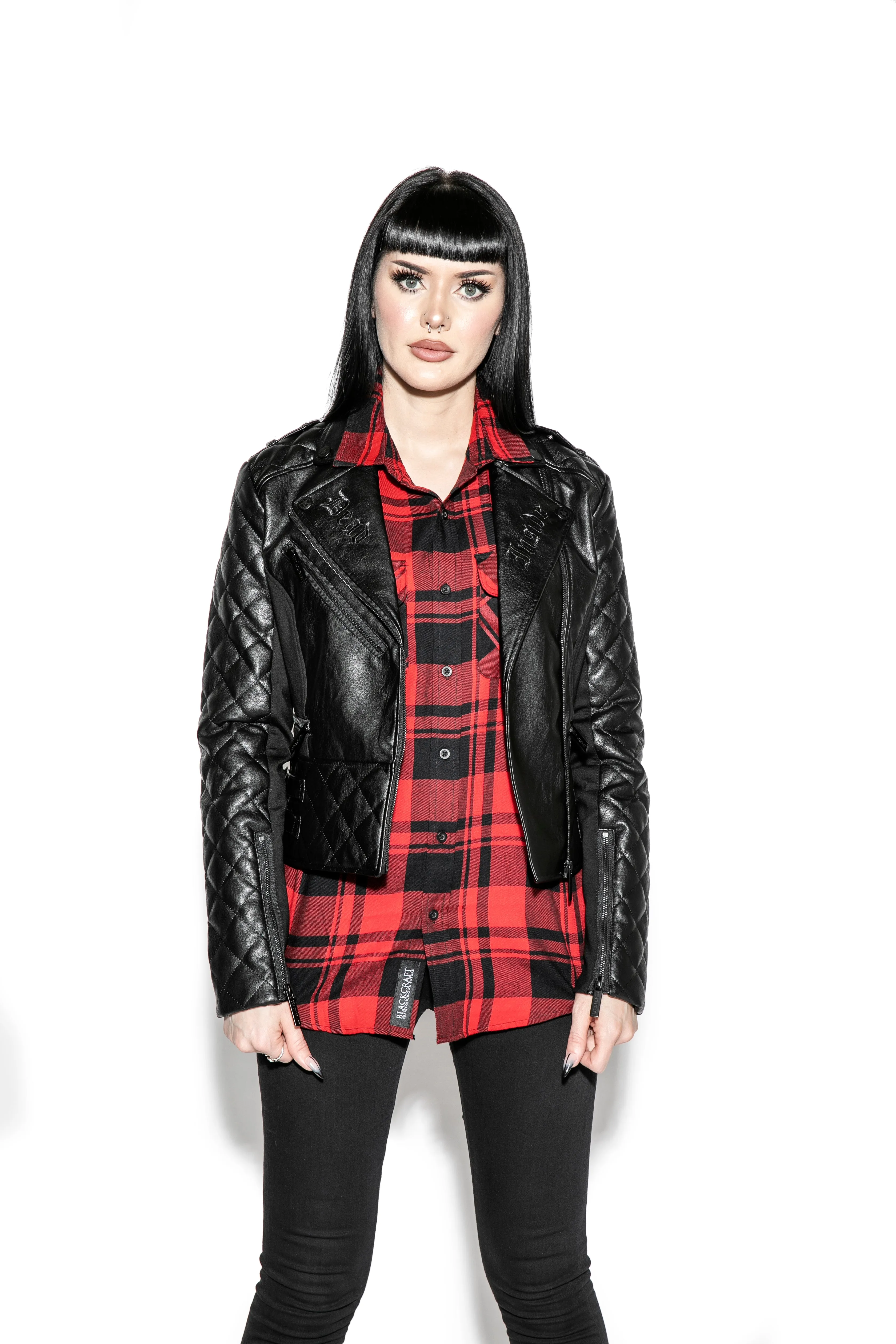 Never Trust Quilted Faux Leather Moto Jacket