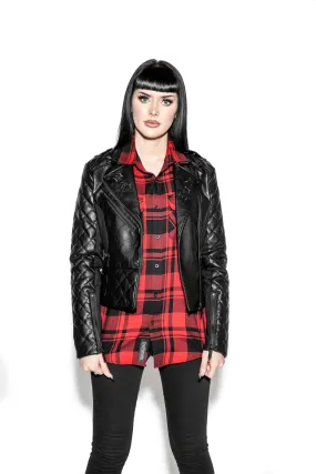 Never Trust Quilted Faux Leather Moto Jacket