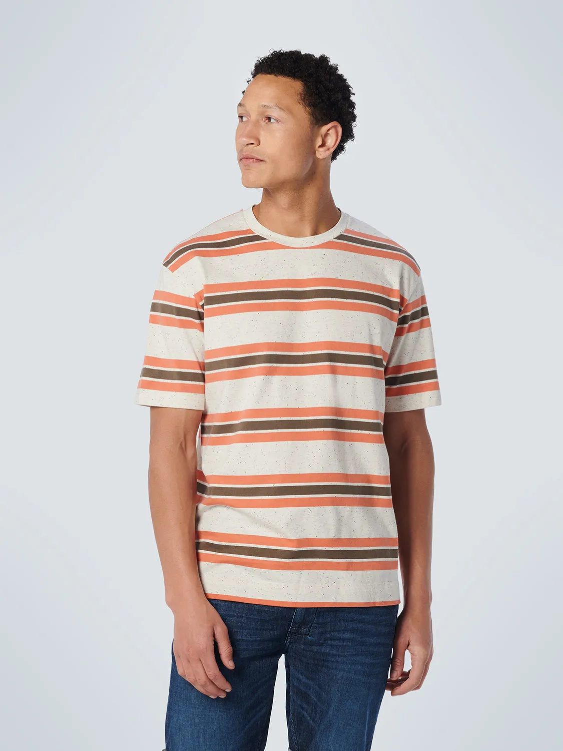 No Excess - Multi-Stripe Melange Crewneck Tee - Papaya