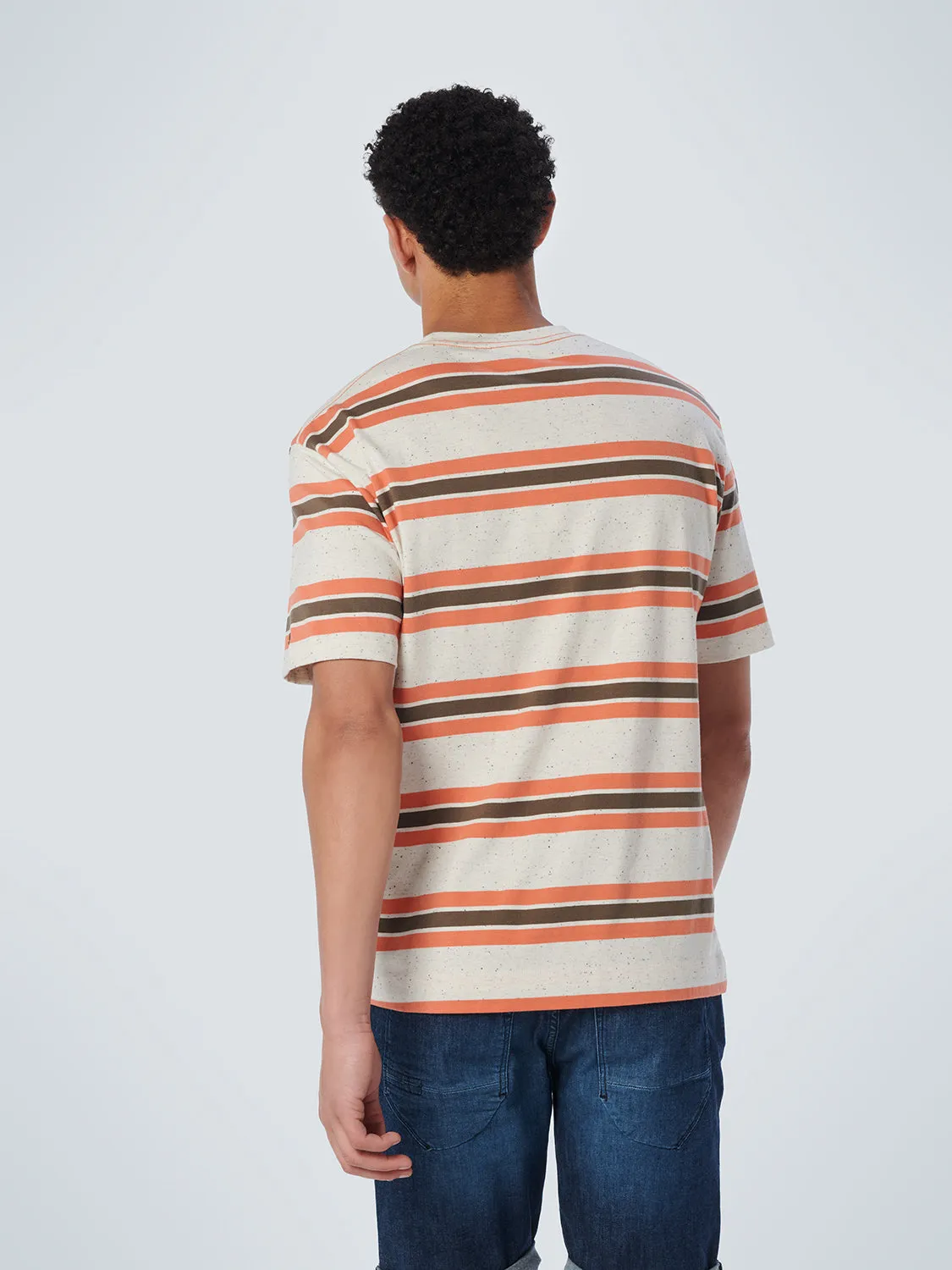 No Excess - Multi-Stripe Melange Crewneck Tee - Papaya