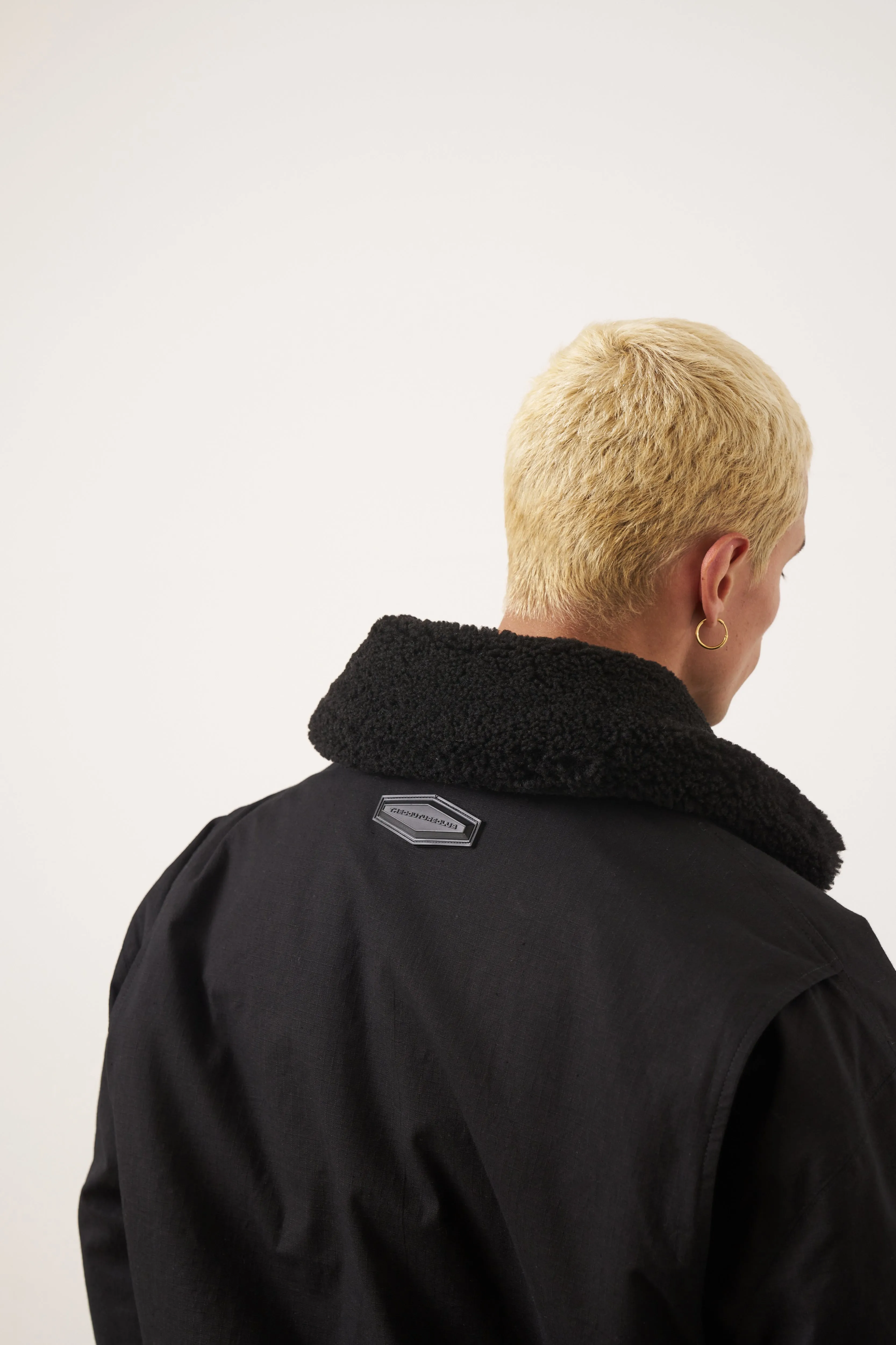 OVERSIZED BORG DETAIL BOMBER JACKET - BLACK