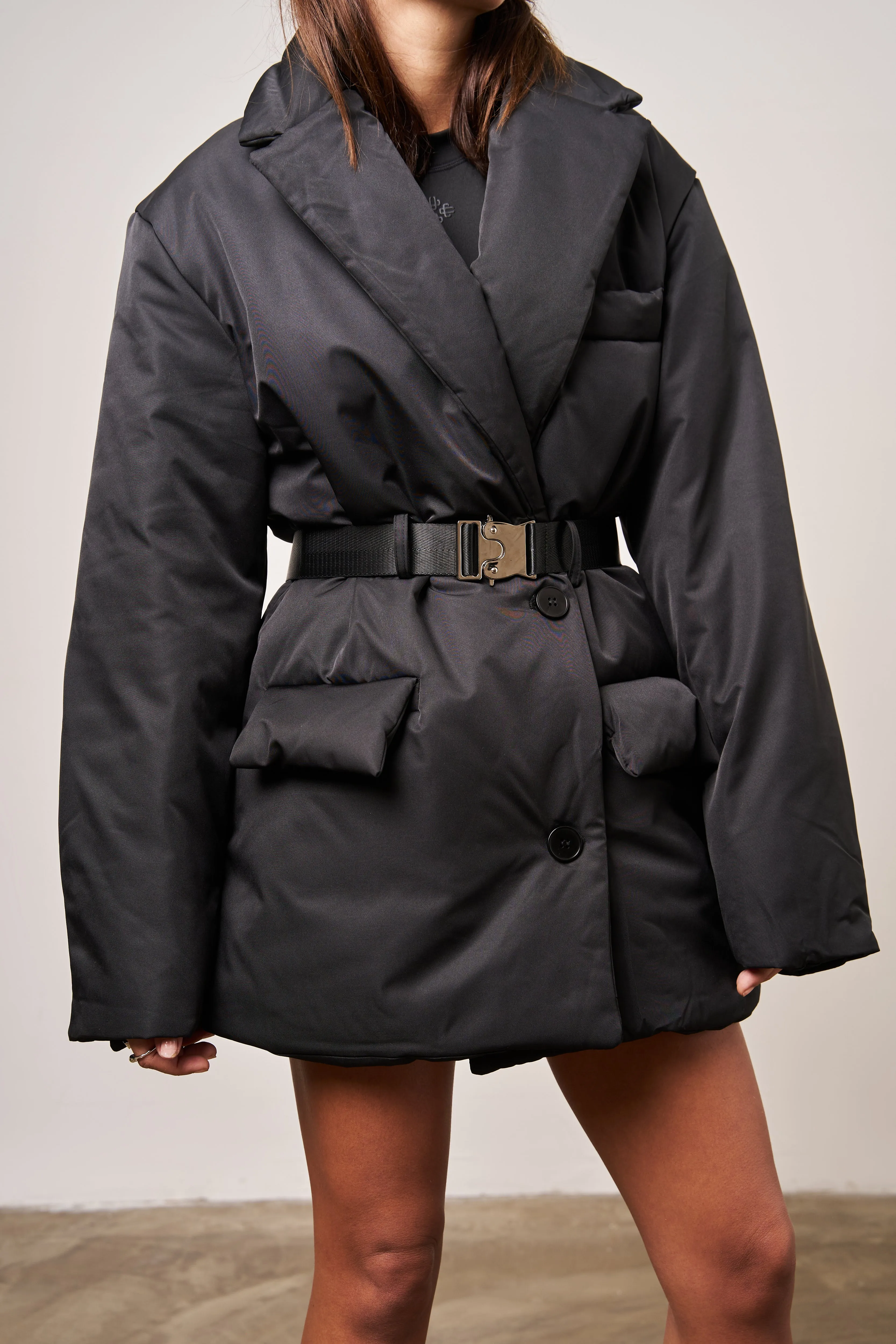 PADDED BLAZER COAT - BLACK