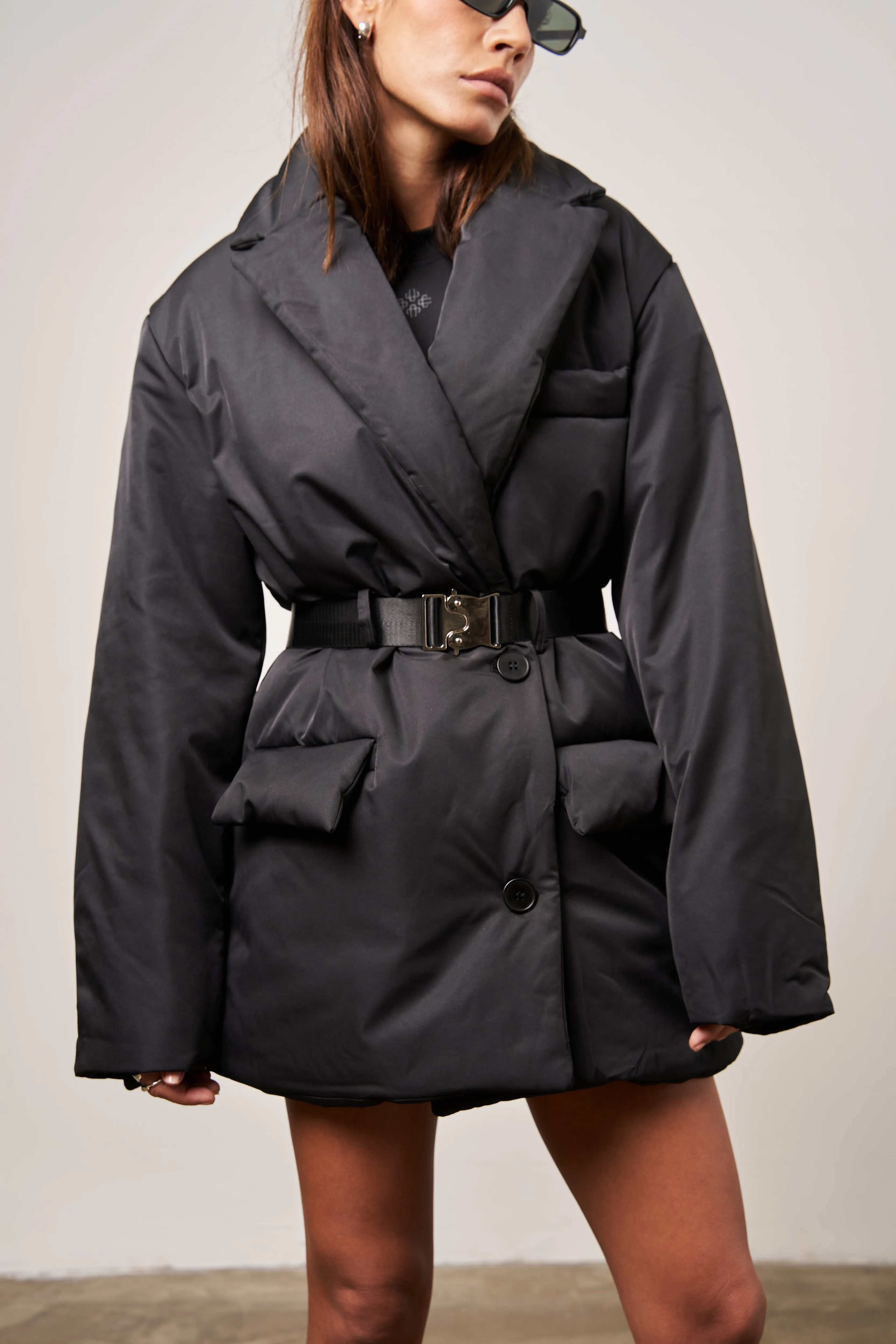 PADDED BLAZER COAT - BLACK