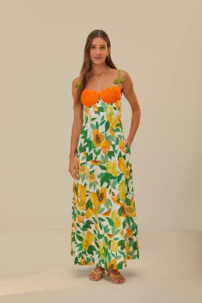 Papaya Salad Scarf Sleeveless Maxi Dress