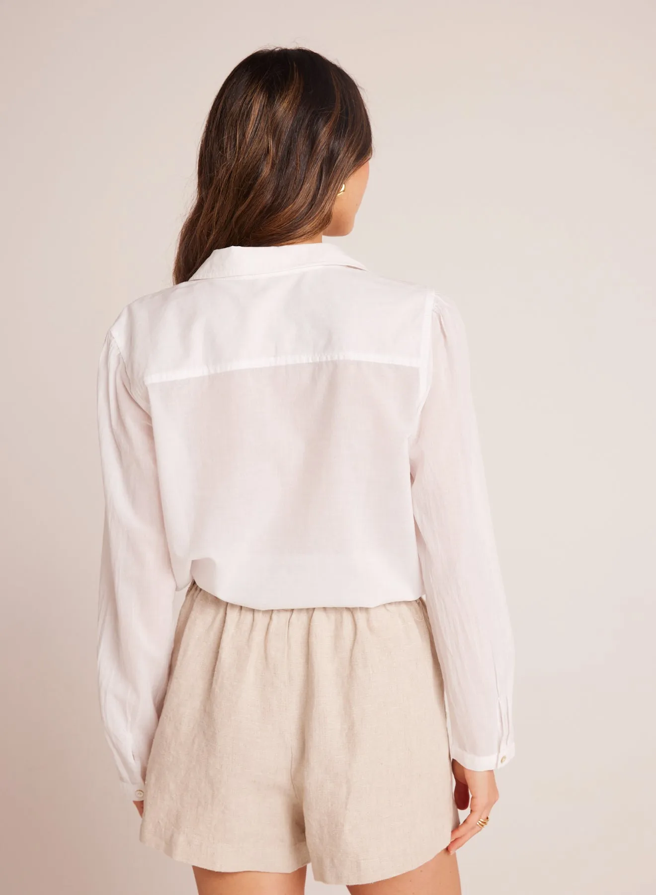 Pintuck Crop Button Down - White