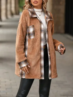 Plaid Contrast Dropped Shoulder Coat