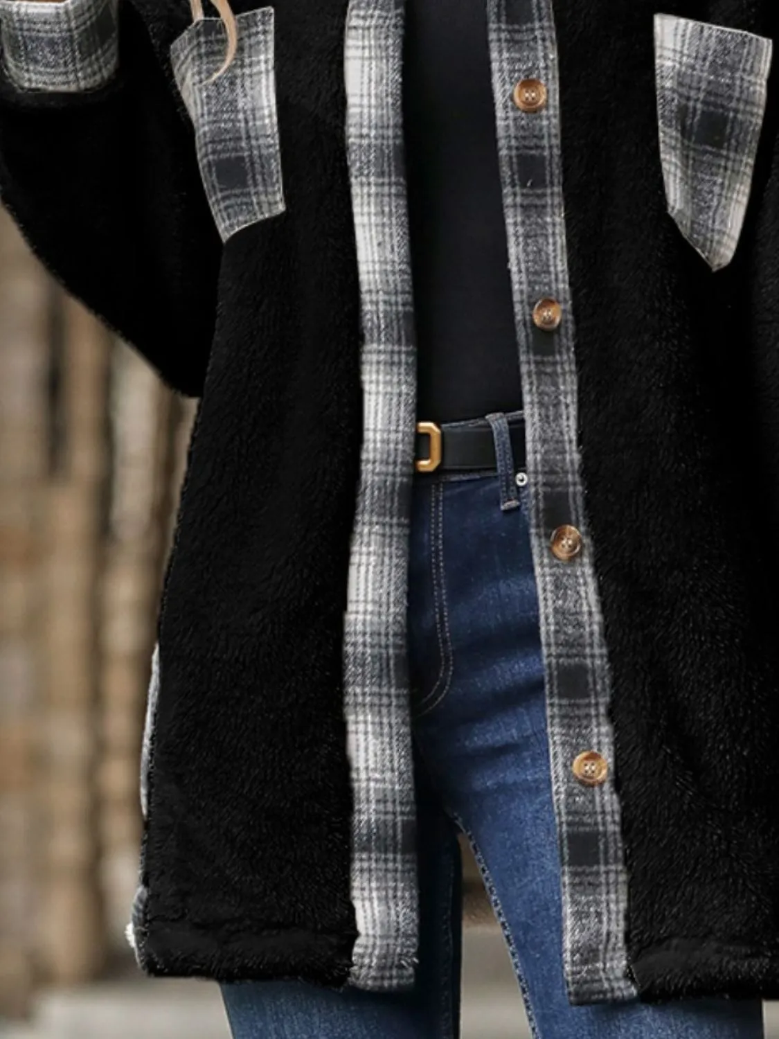 Plaid Contrast Dropped Shoulder Coat