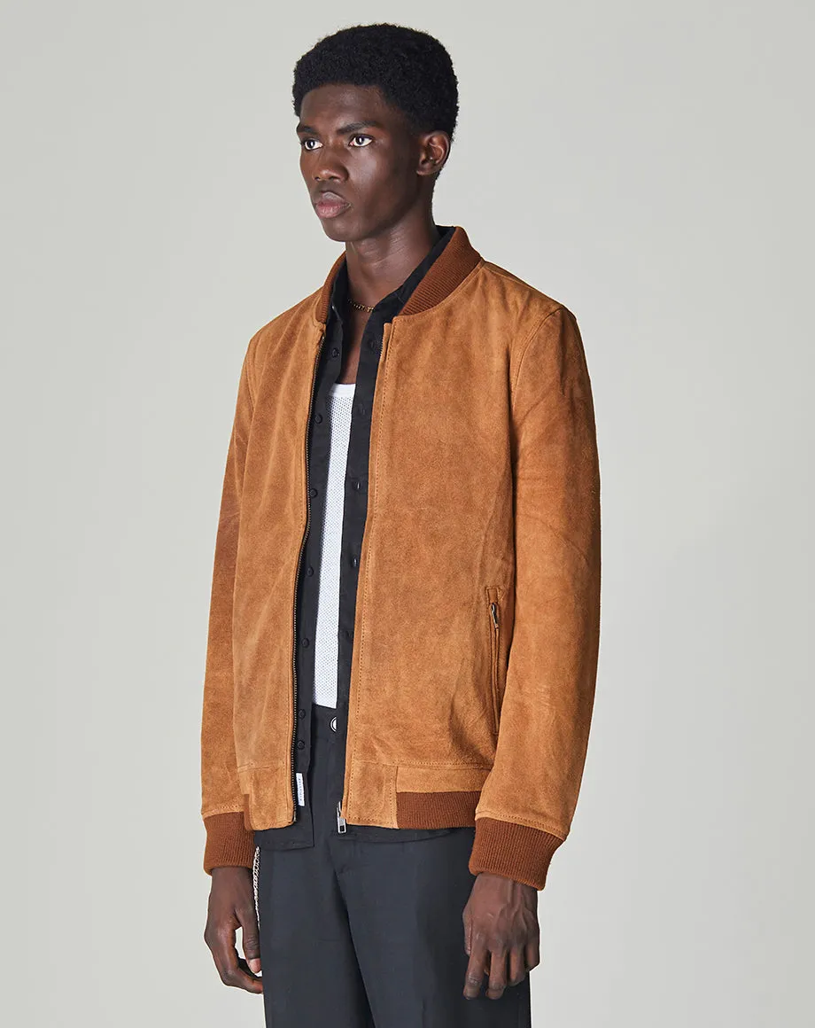 PLATO SUEDE BOMBER MENS JACKET | TAN