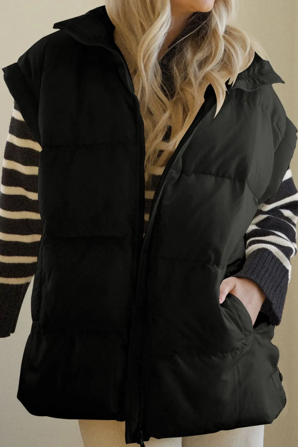 Pocketed Zip Up Vest Coat