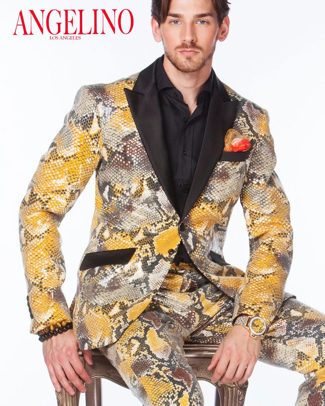 Prom Suit, Sequin Suit -  Python Gold - Mens - Fashion - Suits