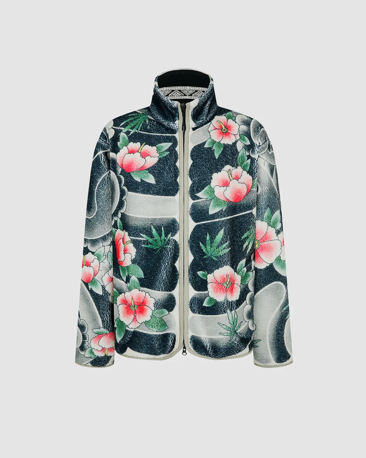 Irezumi-Inspired Reversible Zip-Up Fleece Jacket