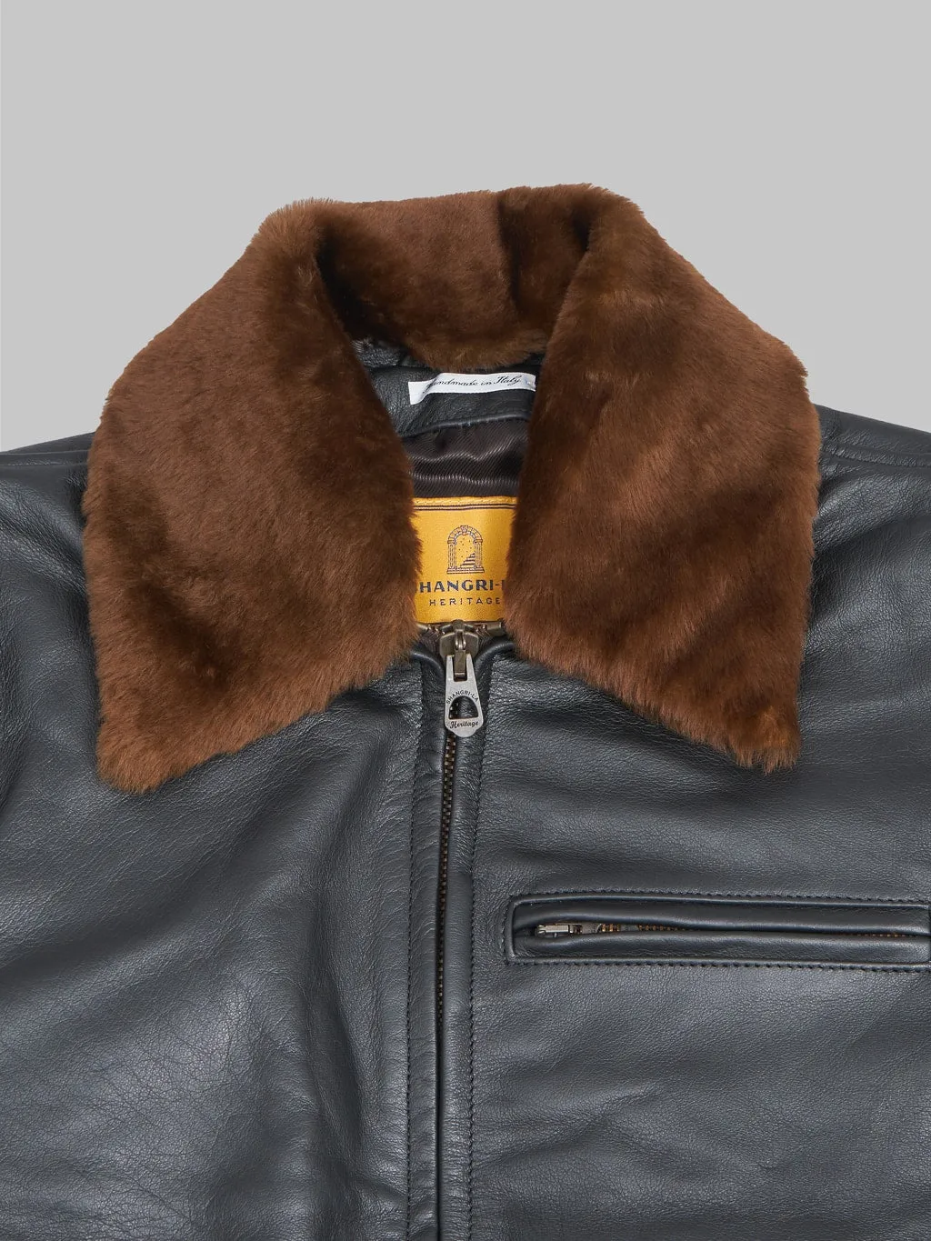 Shangri-La Heritage "Varenne" Fur Collar Black Leather Jacket