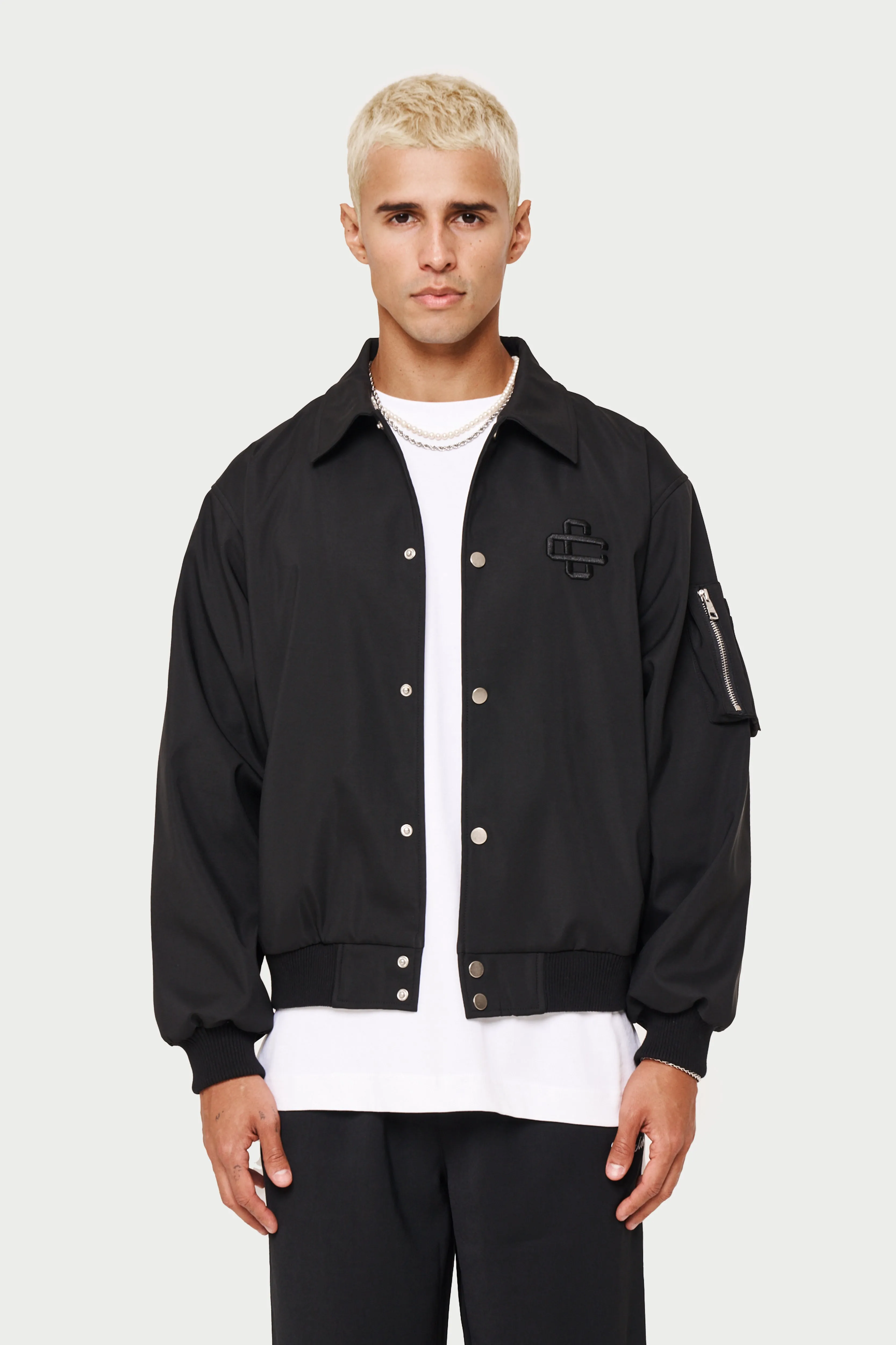 SMART NYLON BOMBER JACKET - BLACK