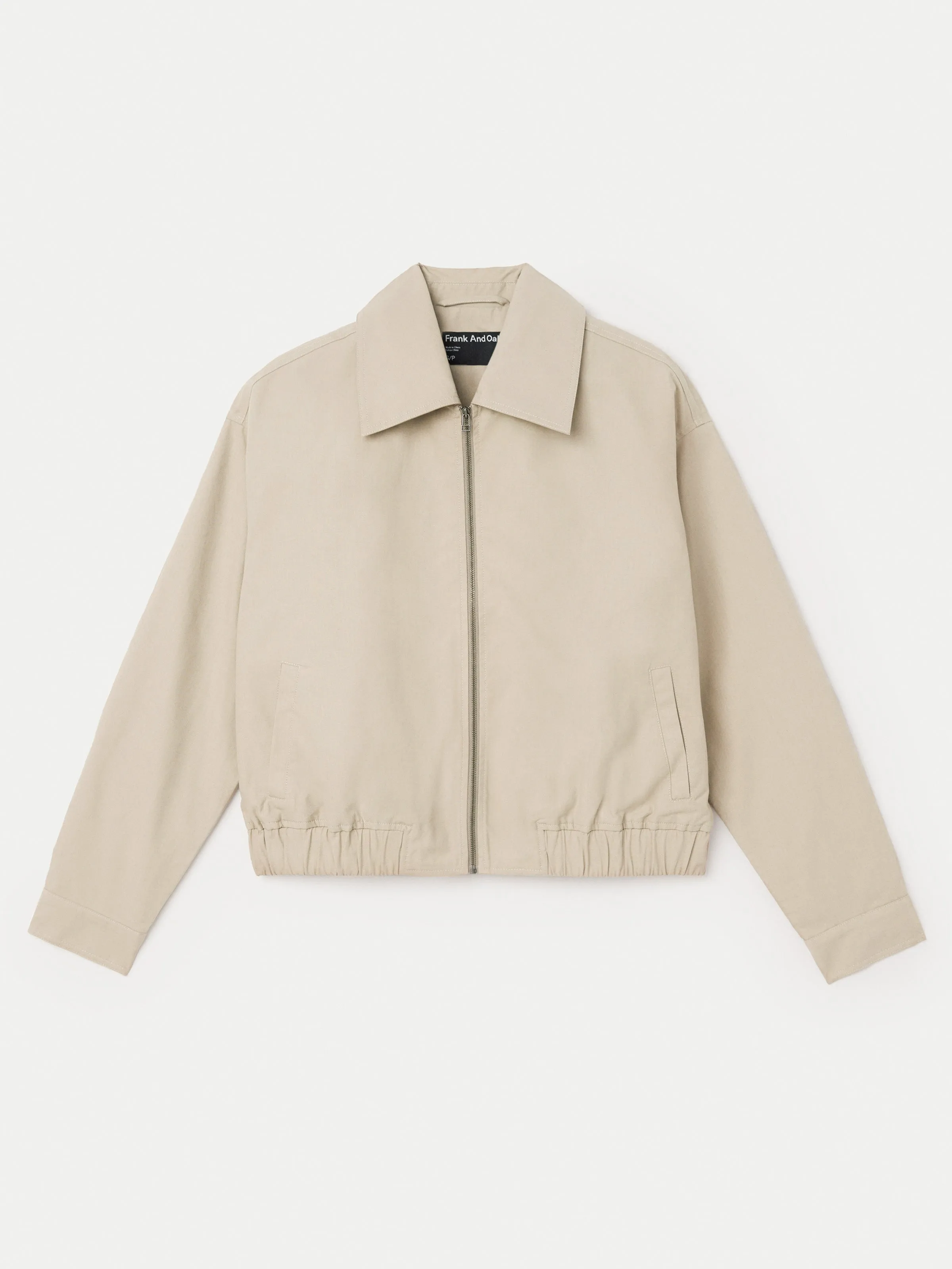 Light Beige Zip-Up Bomber Jacket