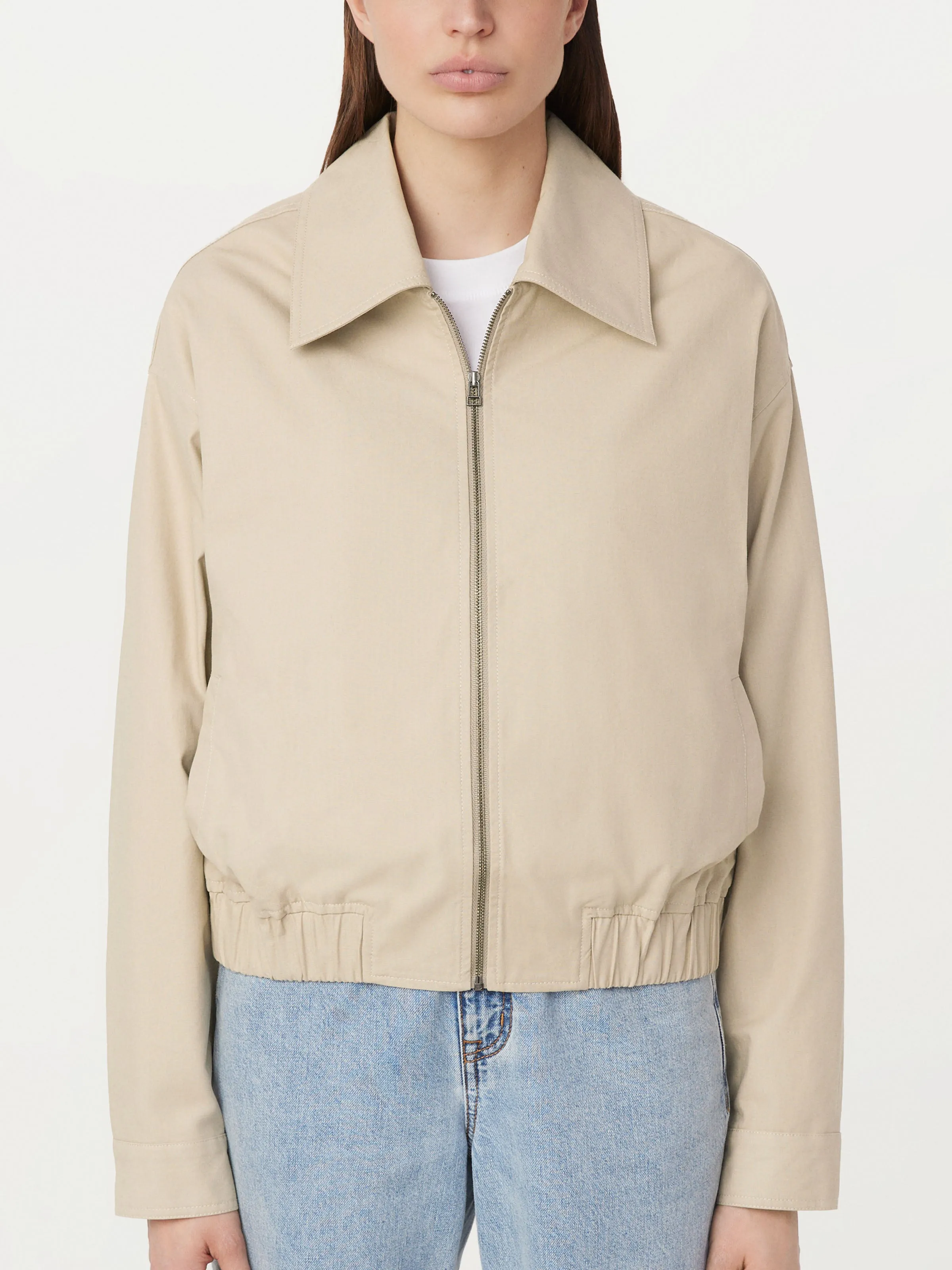 Light Beige Zip-Up Bomber Jacket