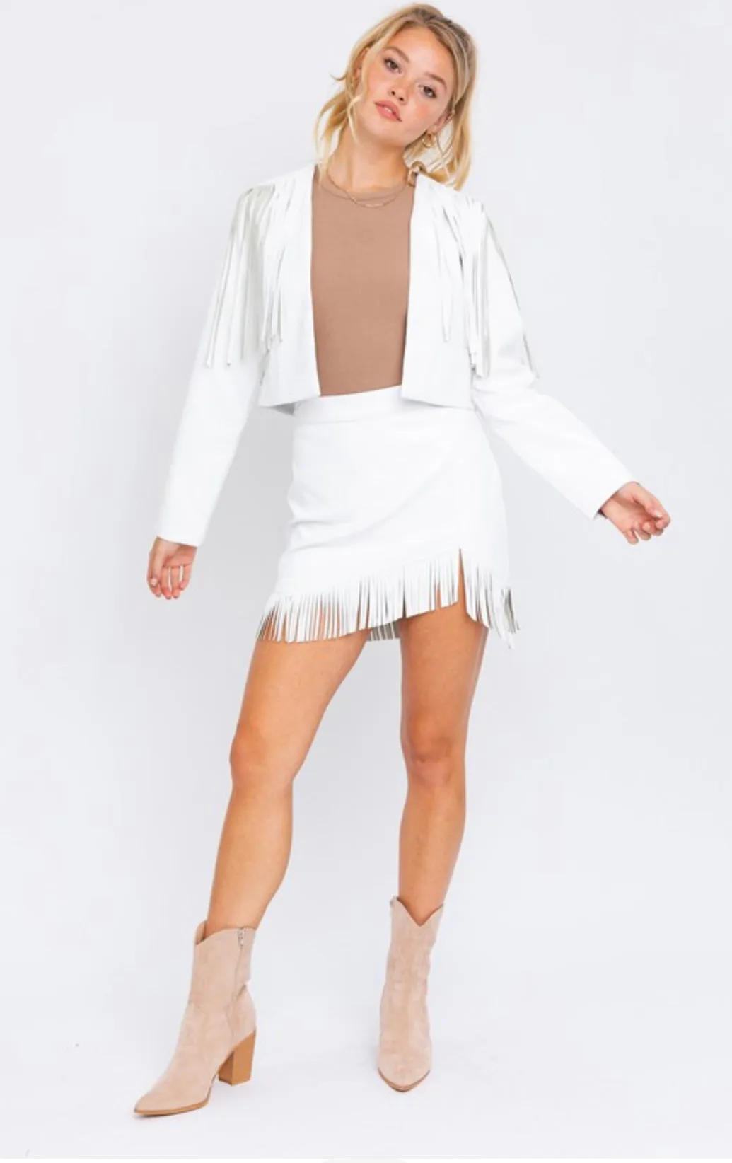 Vegan Leather Fringed Western Cropped Jacket