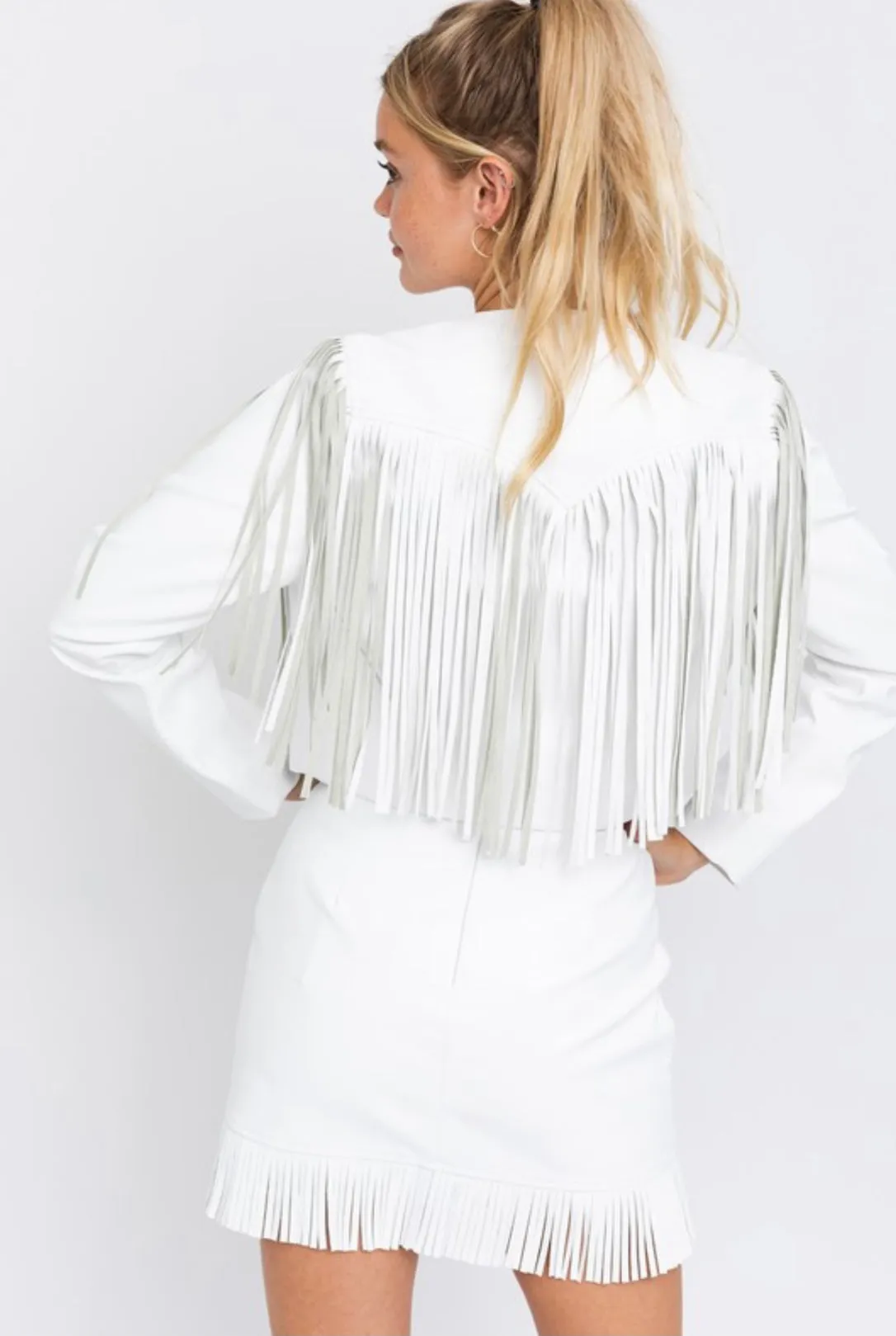 Vegan Leather Fringed Western Cropped Jacket