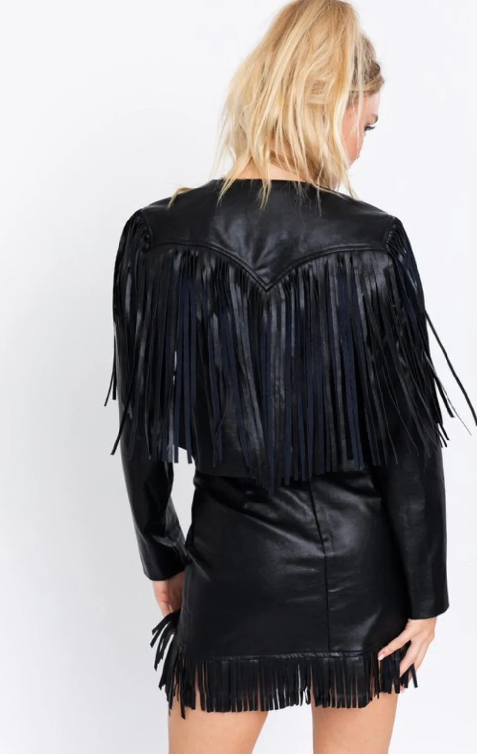 Vegan Leather Fringed Western Cropped Jacket