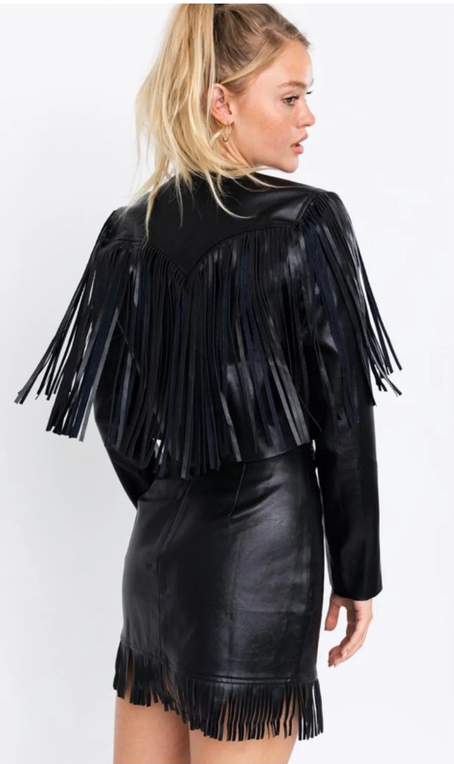 Vegan Leather Fringed Western Cropped Jacket