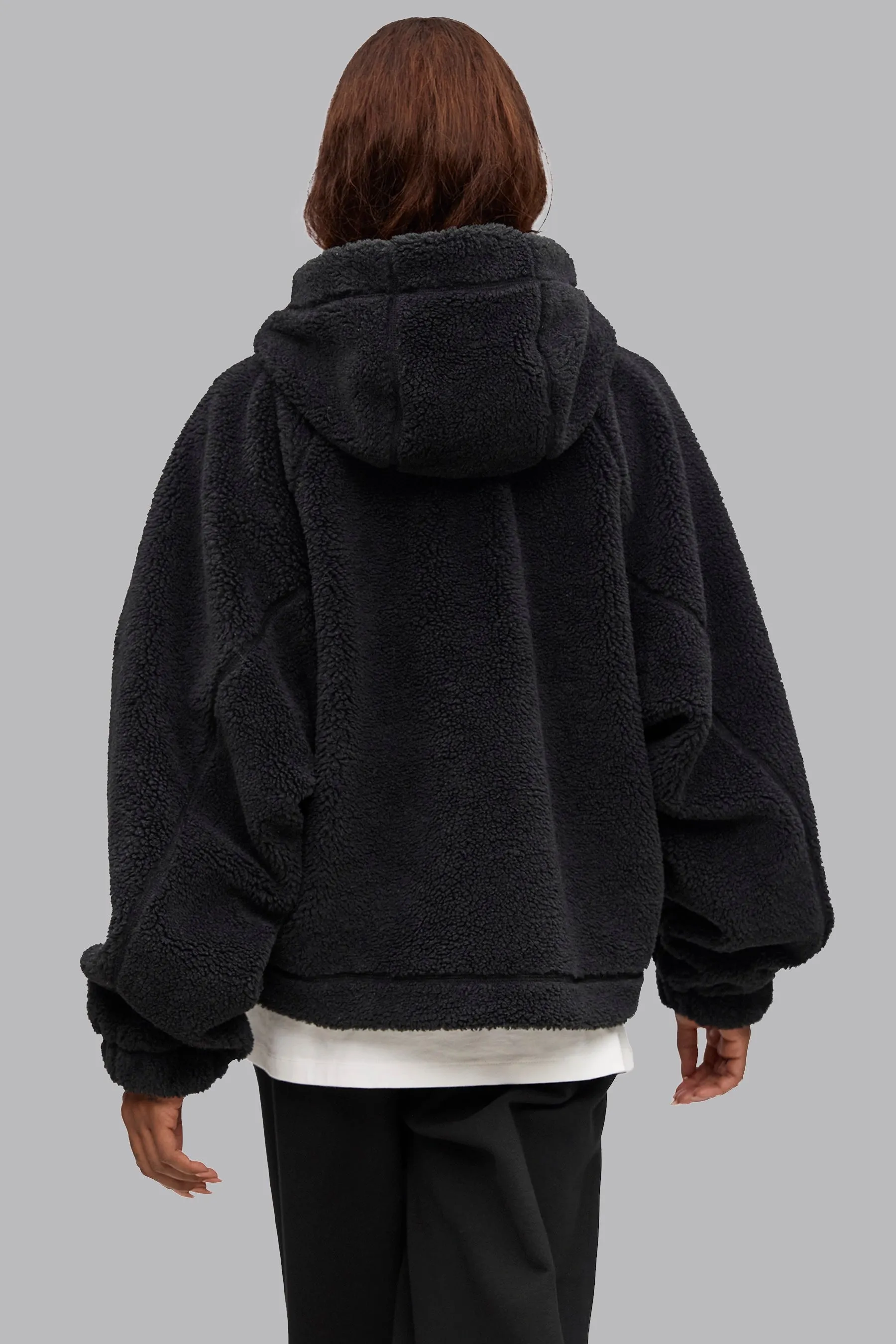 V_FLEECE BOXY BOMBER JACKET - Black