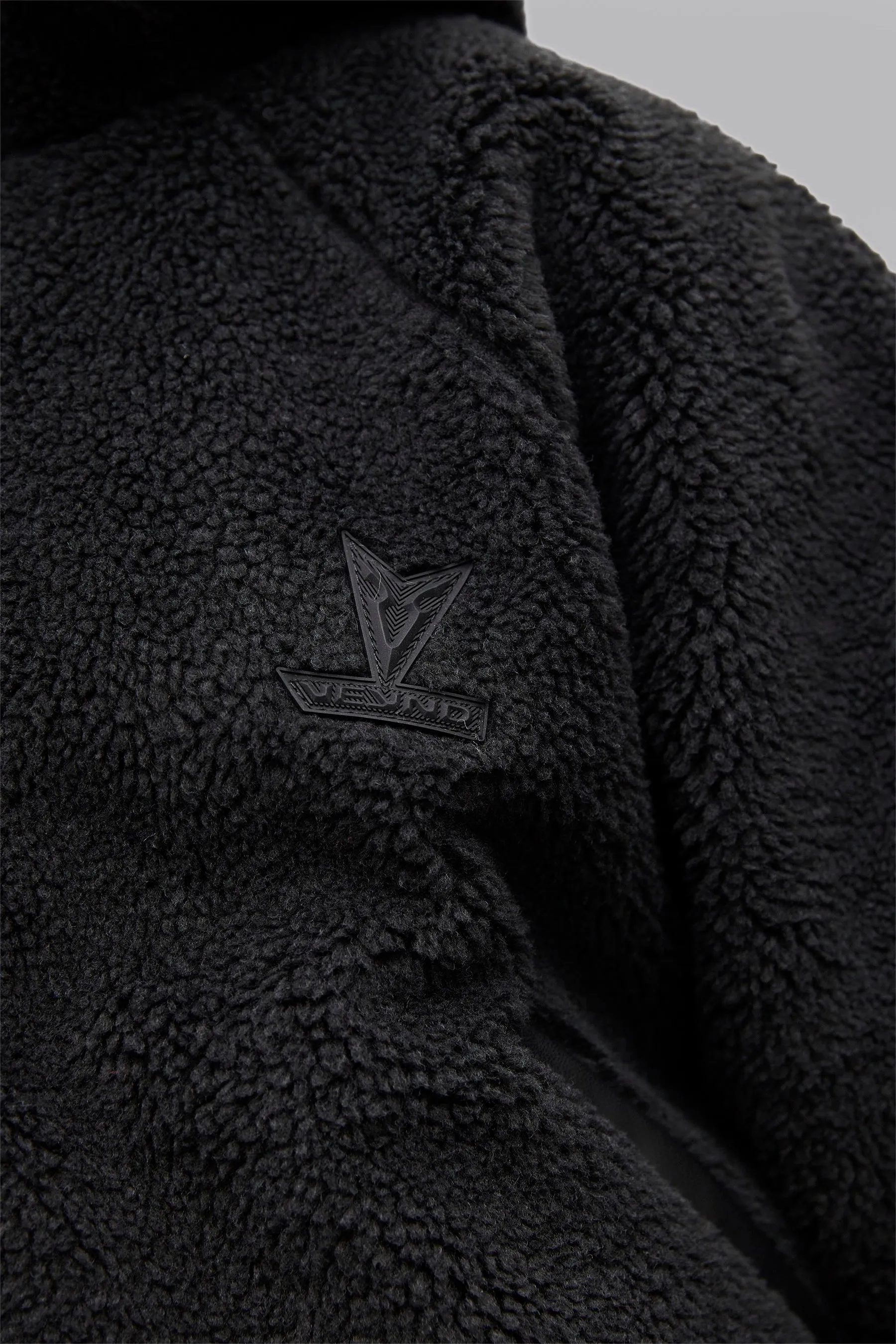 V_FLEECE BOXY BOMBER JACKET - Black