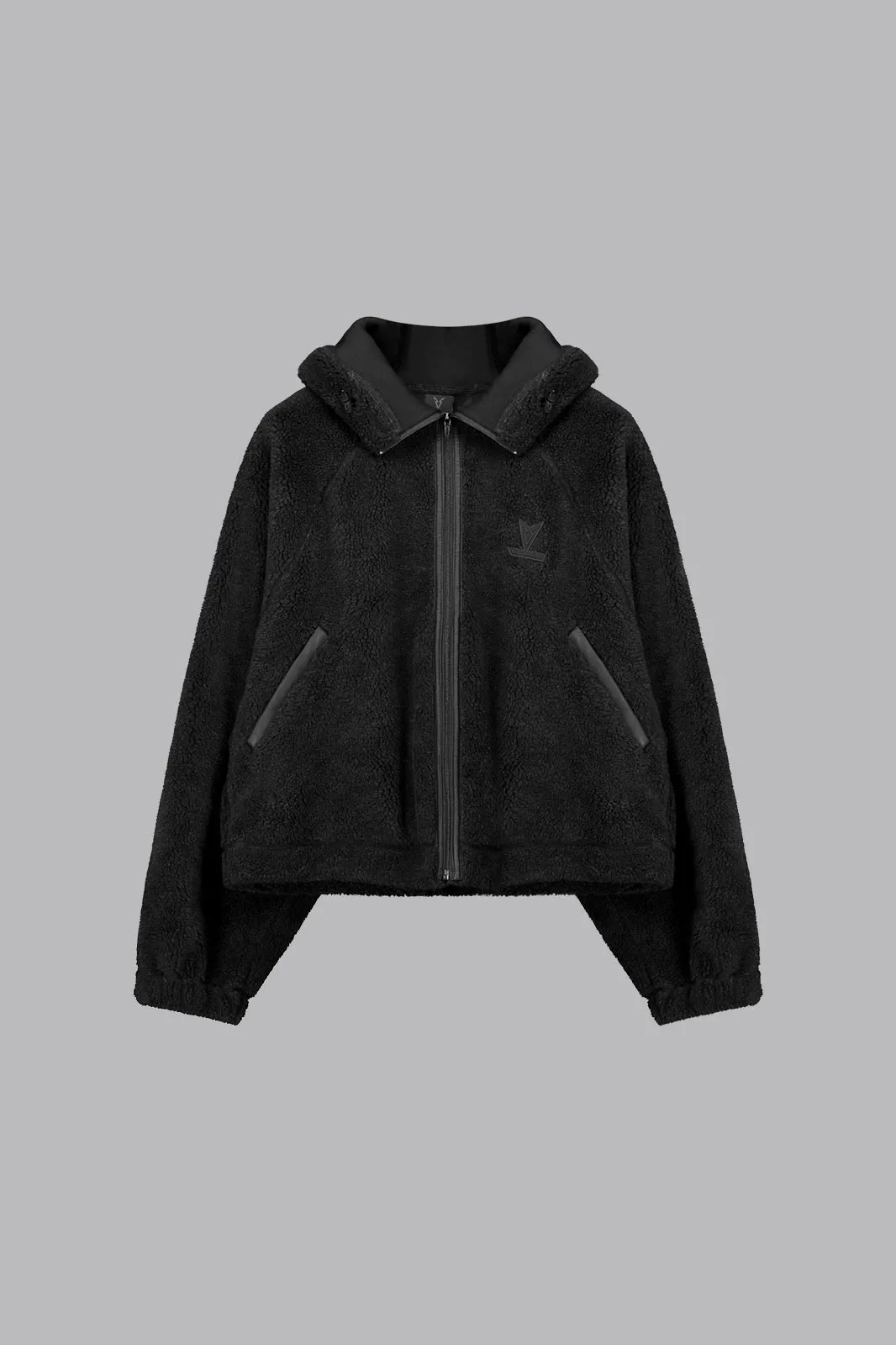 V_FLEECE BOXY BOMBER JACKET - Black