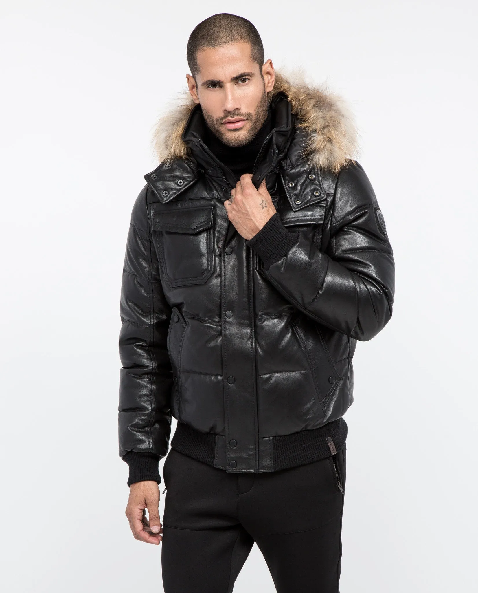 Viper Leather Bomber Jacket With Fur Trim