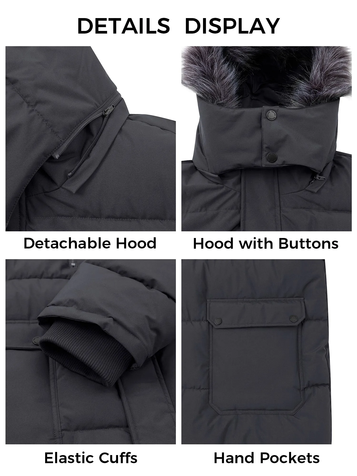 Wantdo Men's Big and Tall Winter Coat Windproof Hooded Winter Padded Puffer Parka Jacket