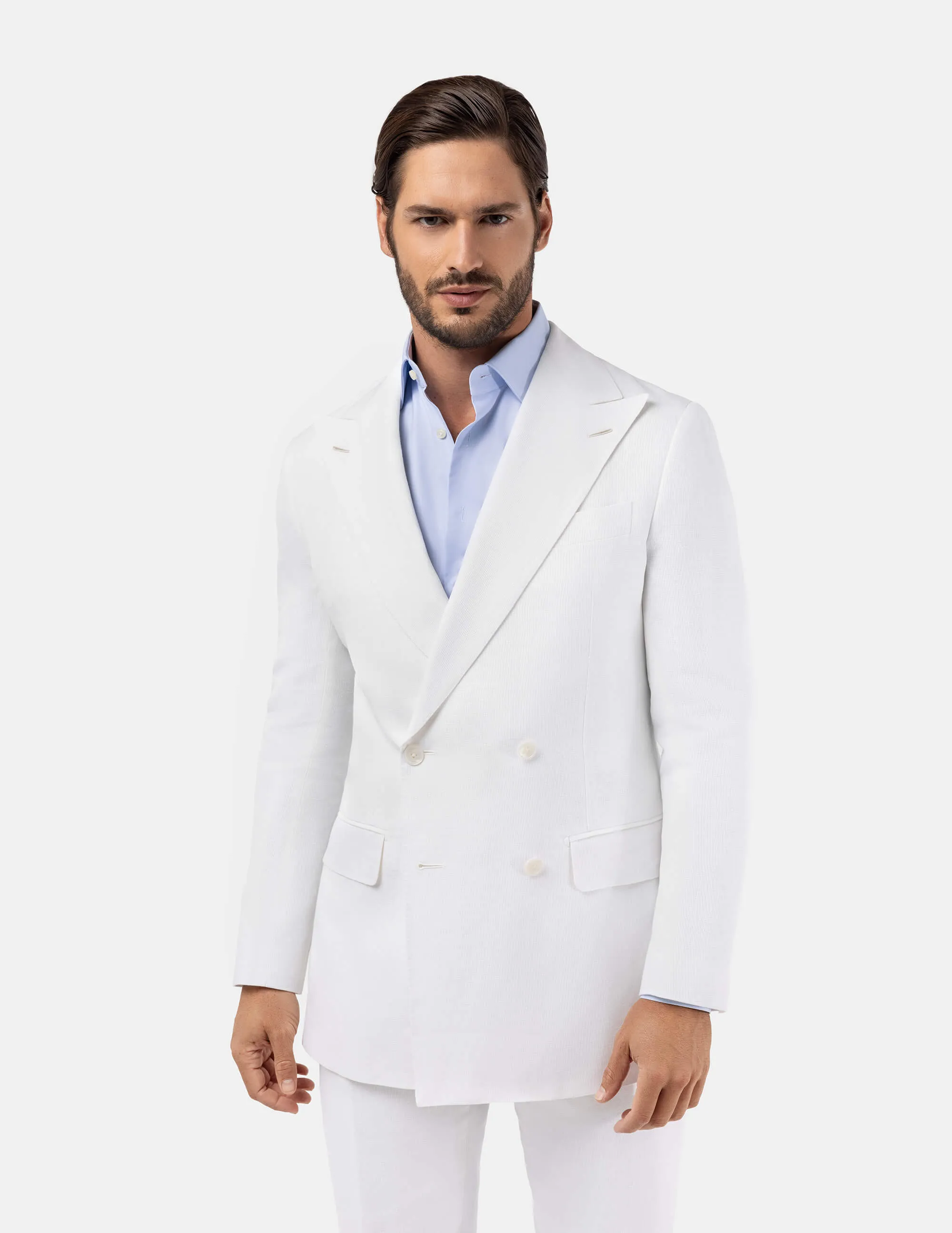 White Optical Double-Breasted Suit