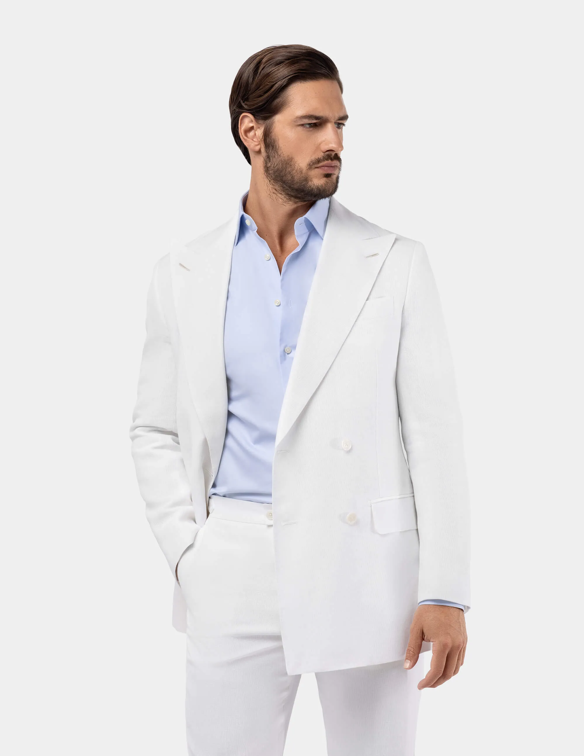 White Optical Double-Breasted Suit