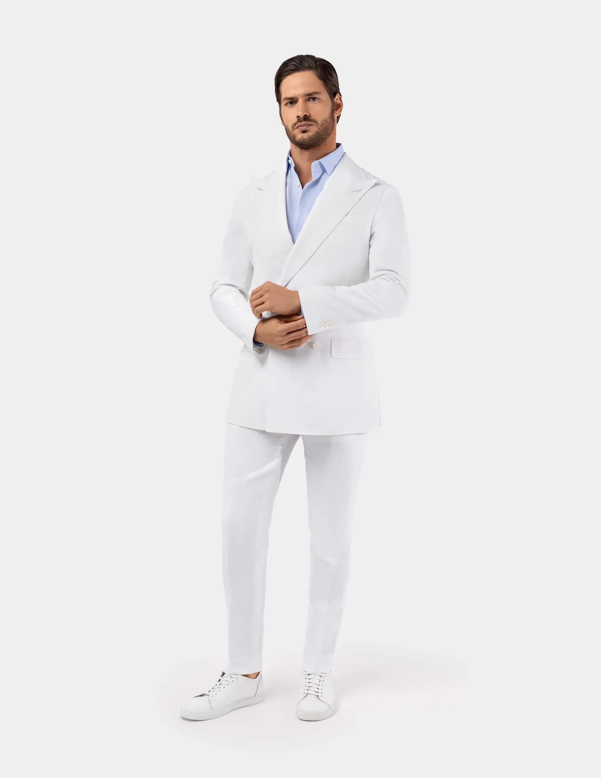 White Optical Double-Breasted Suit