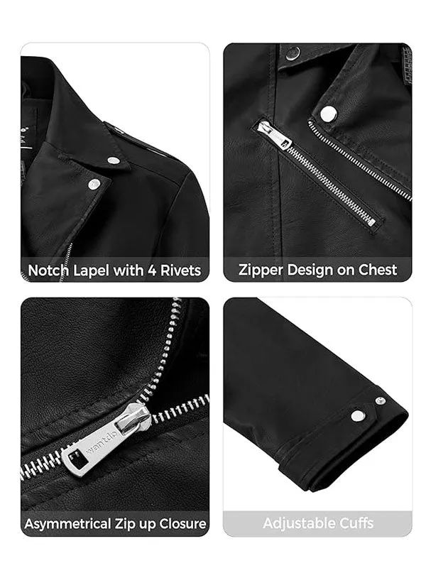 Women's Plus Size Faux Leather Jacket Lapel Collar Moto Biker Short Coat Jacket