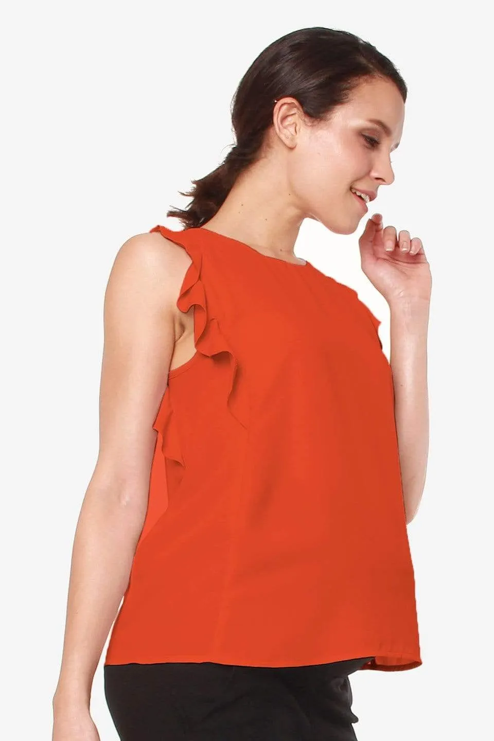 Woven Flutter Sleeve Clarity Nursing Top Autumn Orange