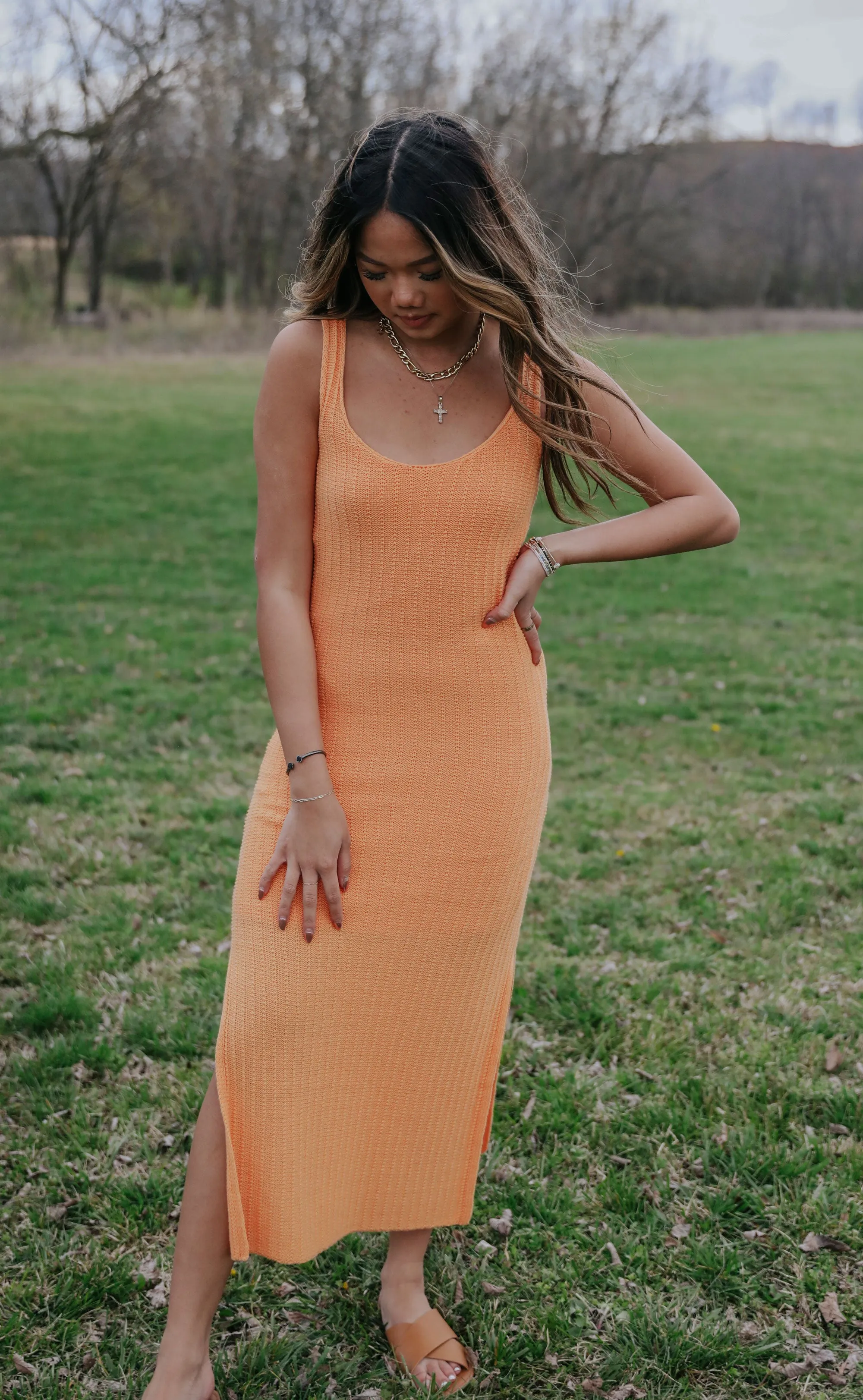 z supply: brayden midi dress - papaya